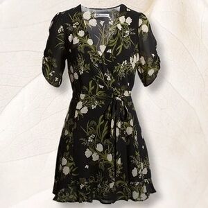 Beautiful floral butterfly print wrap mini dress
